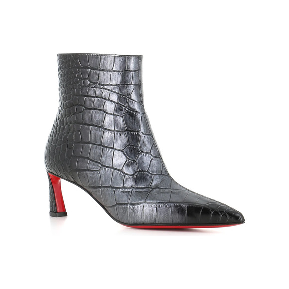 Christian Louboutin Condora Booty 55 Black Silver Croc Ali Ankle Heel Boot 38 - Picture 3 of 15